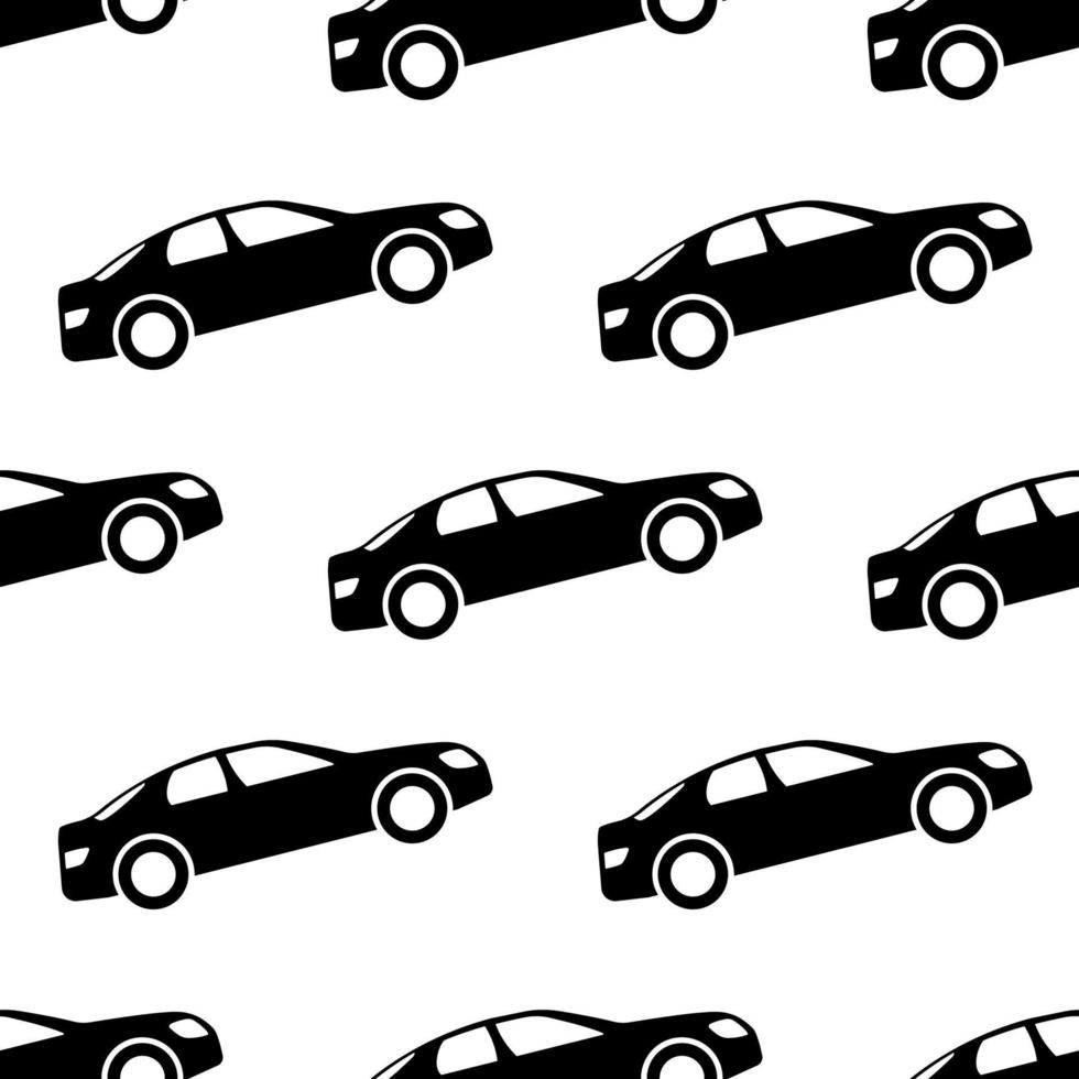 Seamless pattern with black cars on white background. Vector illustration.