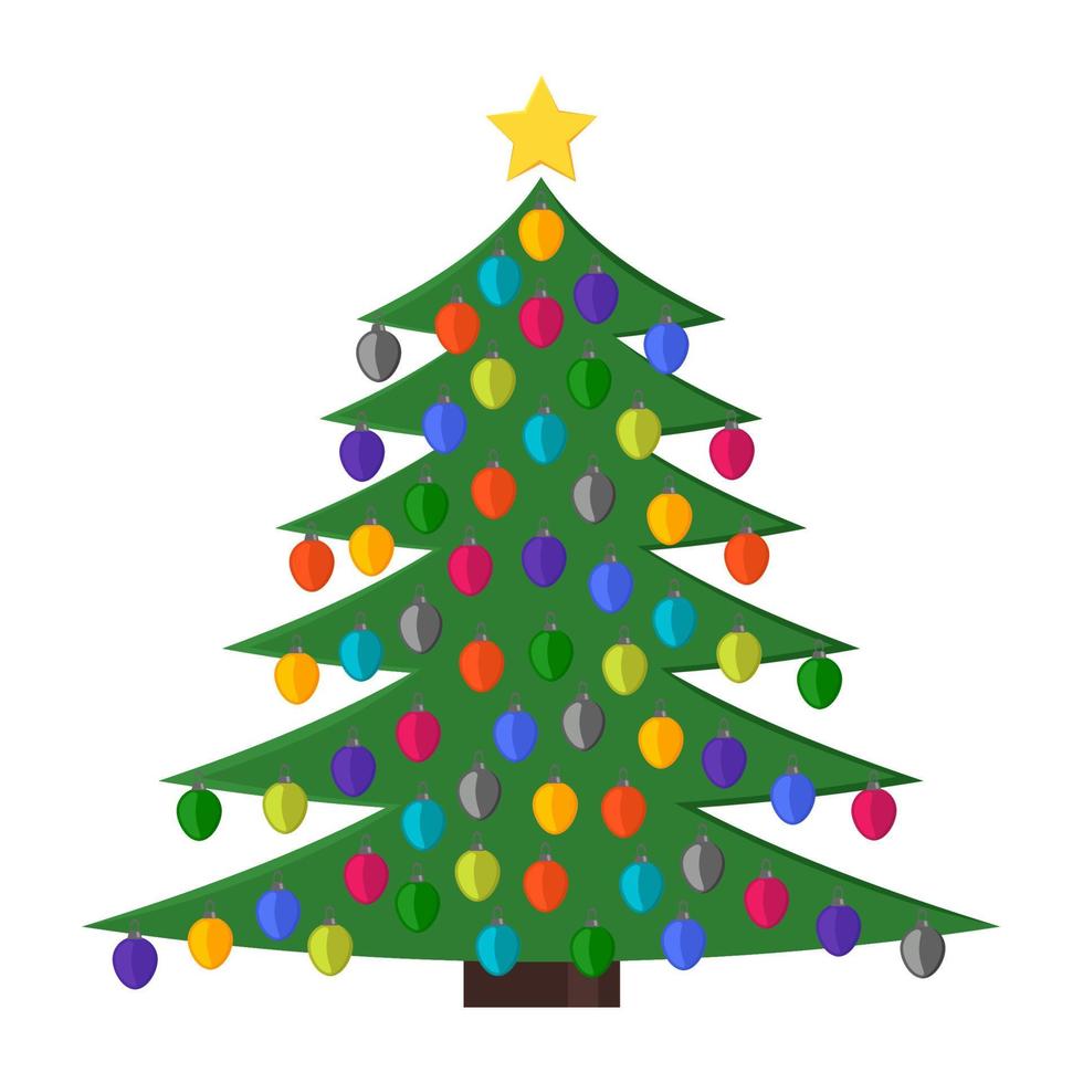 árbol de navidad con bolas de navidad y una estrella en la parte superior. ilustración vectorial vector