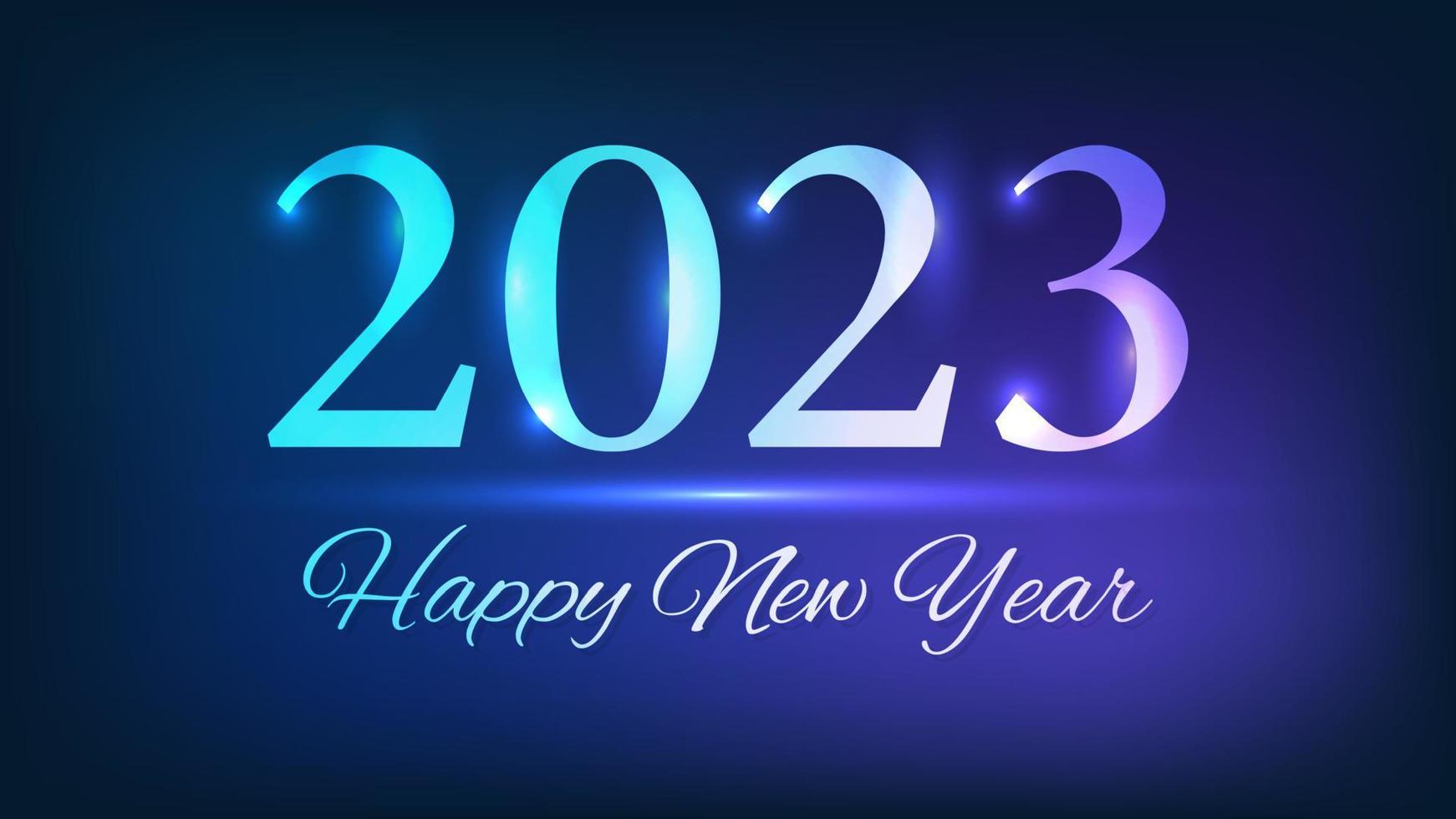 2023 Happy New Year neon background. Abstract neon backdrop with lights for Christmas holiday greeting card, flyers or posters. Vector illustration