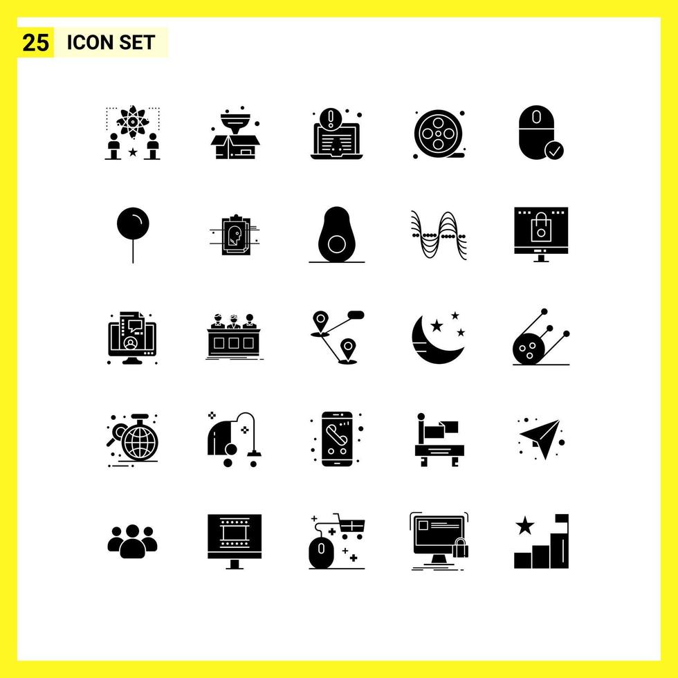 paquete de líneas vectoriales editables de 25 glifos sólidos simples de dispositivos computadoras filtros carrete película elementos de diseño vectorial editables vector
