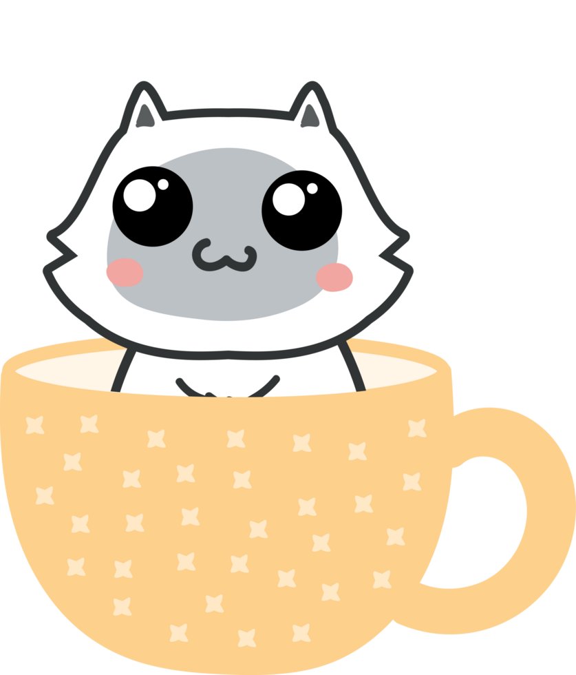 chat sur le recadrage du personnage de dessin animé de tasse de thé png