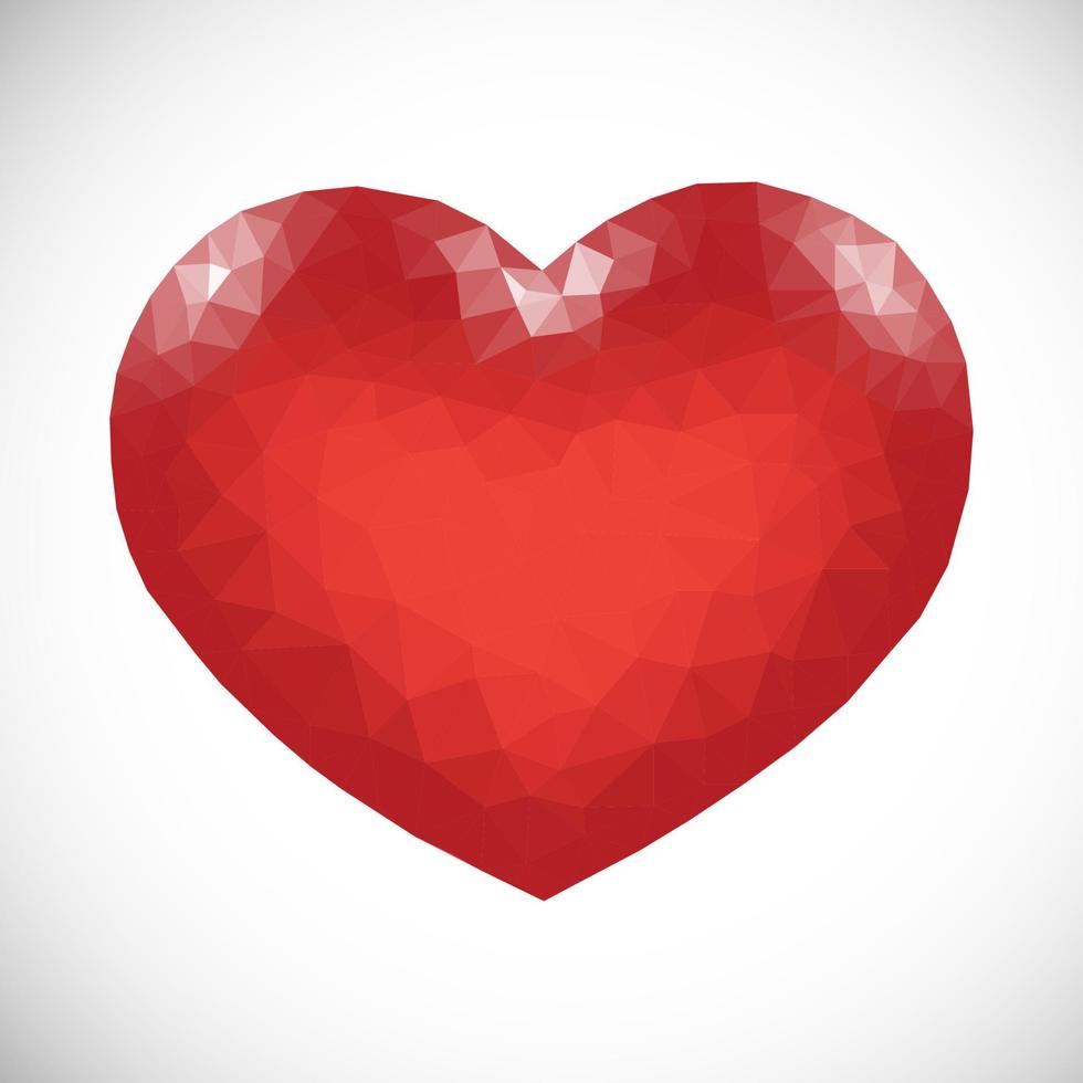 Red Low Poly Heart on white background. Symbol of Love. Vector illustration