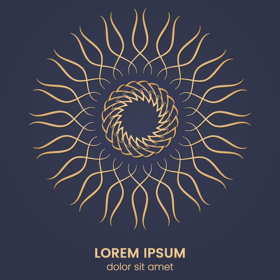 Vintage geometric circular element. Vector gold monogram on dark blue background. Vector illustration