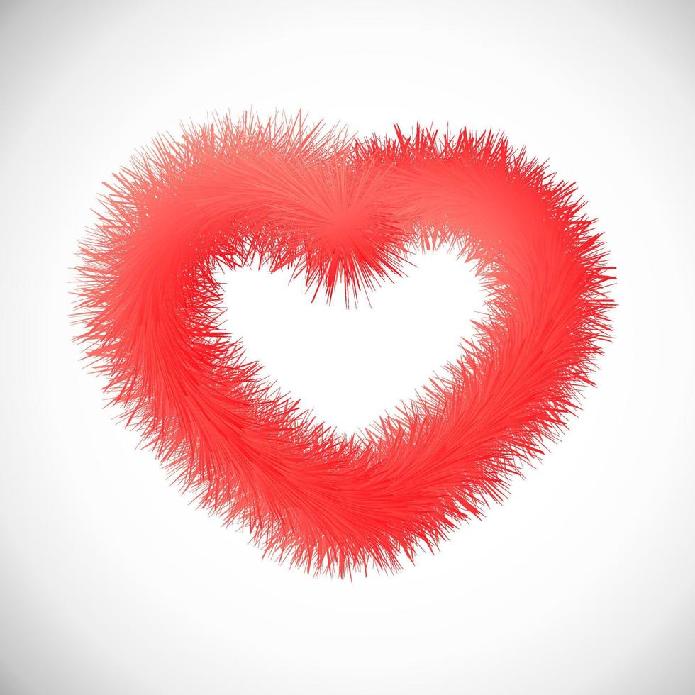 Red heart with fur effect. Symbol of Love. Vector illustration.