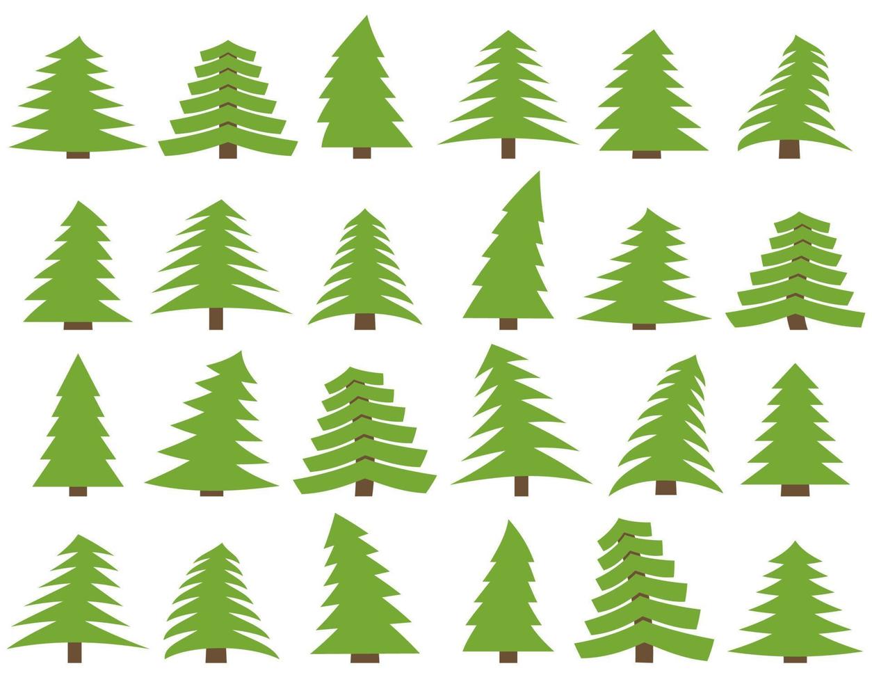 Set of twenty four green pines on a white background. Vector illustration