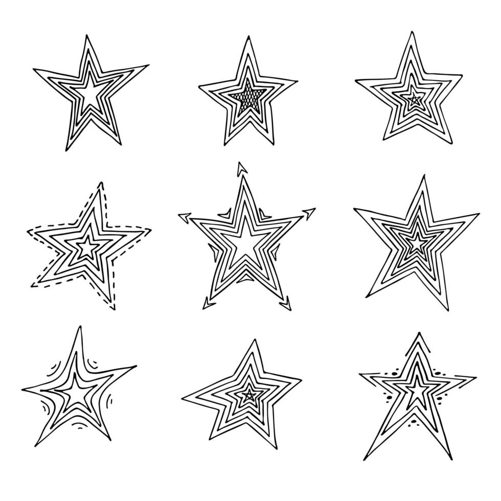 Vector hand drawn star clipart. Doodle set for print, web, greeting card, design, decor