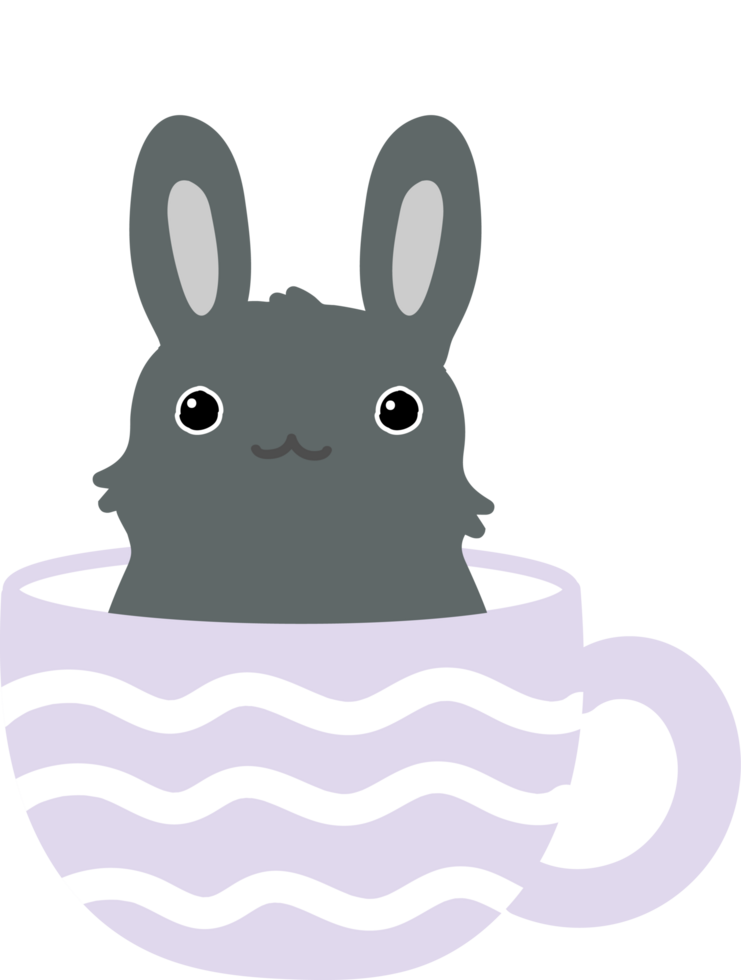 conejo en taza de té personaje de dibujos animados crop-out png