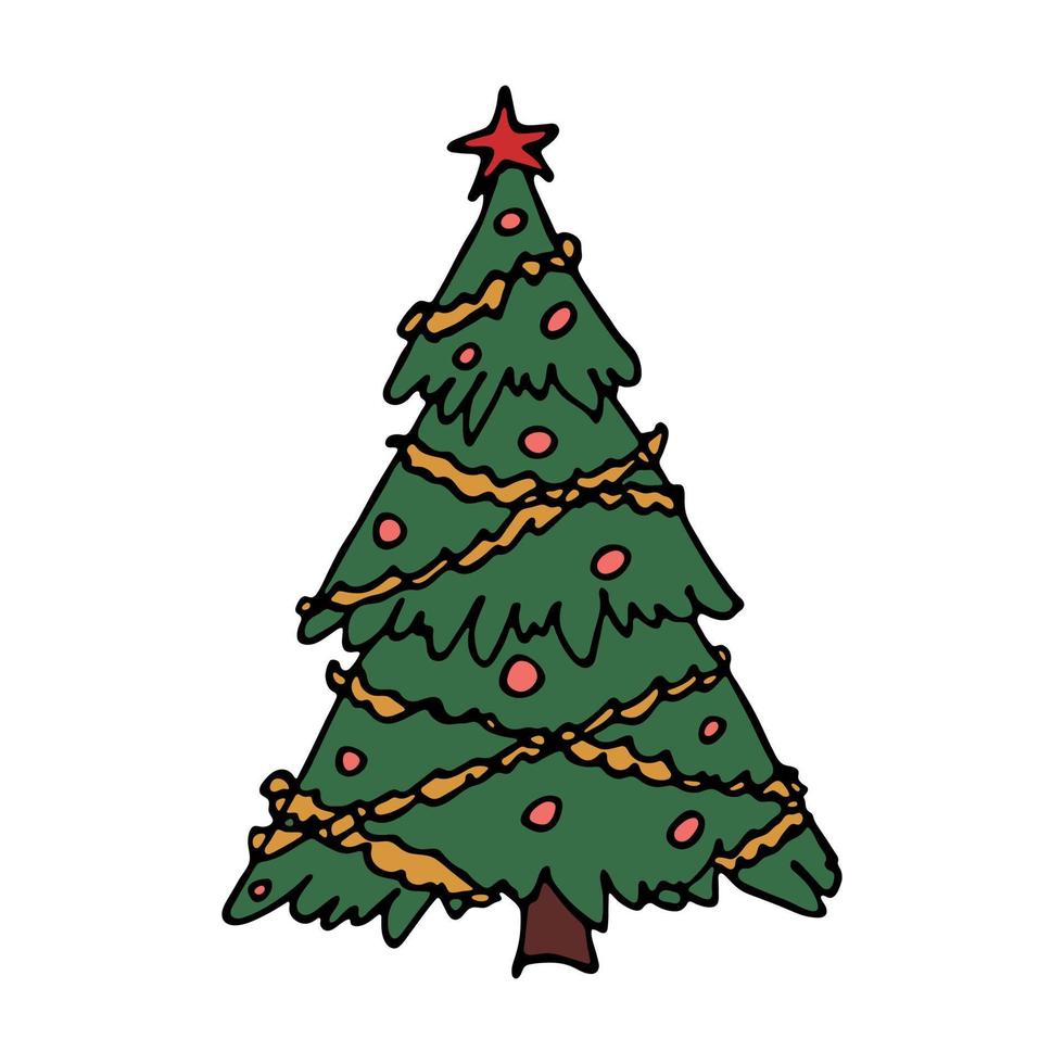 Christmas tree hand drawn clipart. Spruce doodle. Single element for card, print, web, design, decor vector