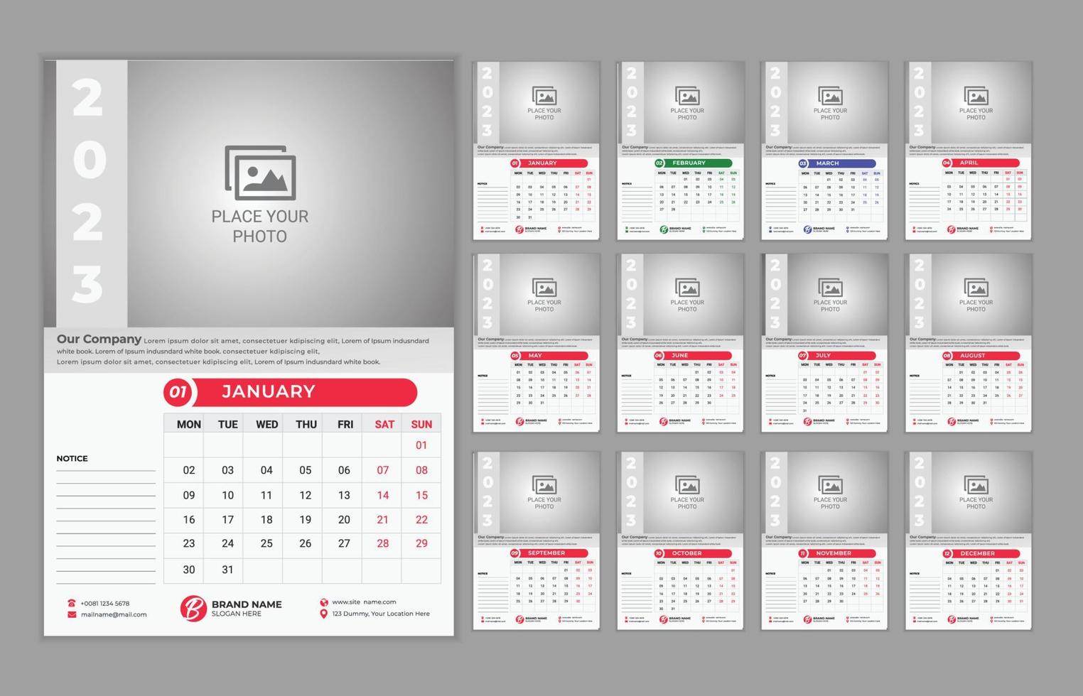 wall calendar design template 2023 vector