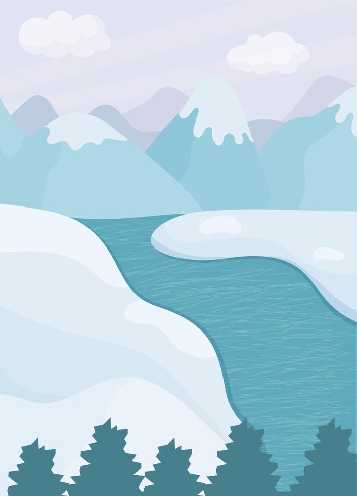 paisaje invernal con río vector