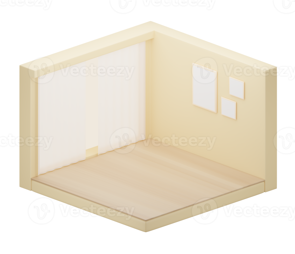 3D Isometric of empty room, room with window, frame. 3D rendering png