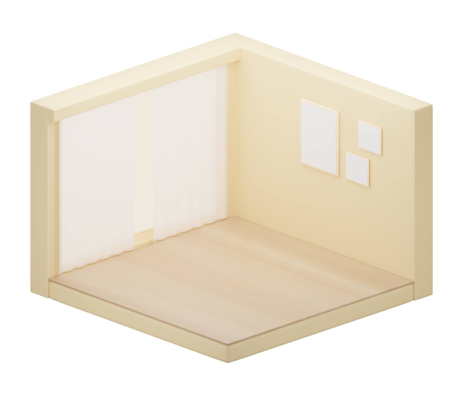 3D Isometric of empty room, room with window, frame. 3D rendering