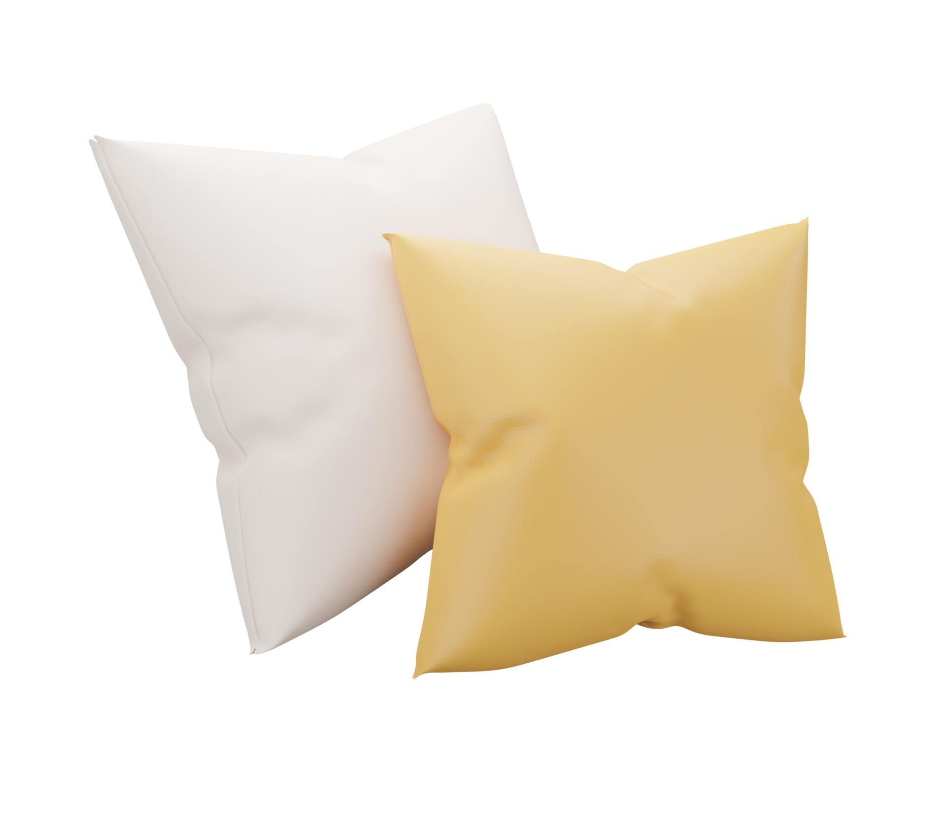 3D white and yellow pillow on transparent background. 3D rendering