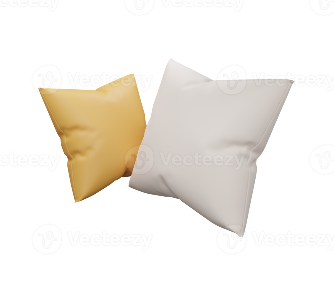 3D white and yellow pillow on transparent background. 3D rendering png