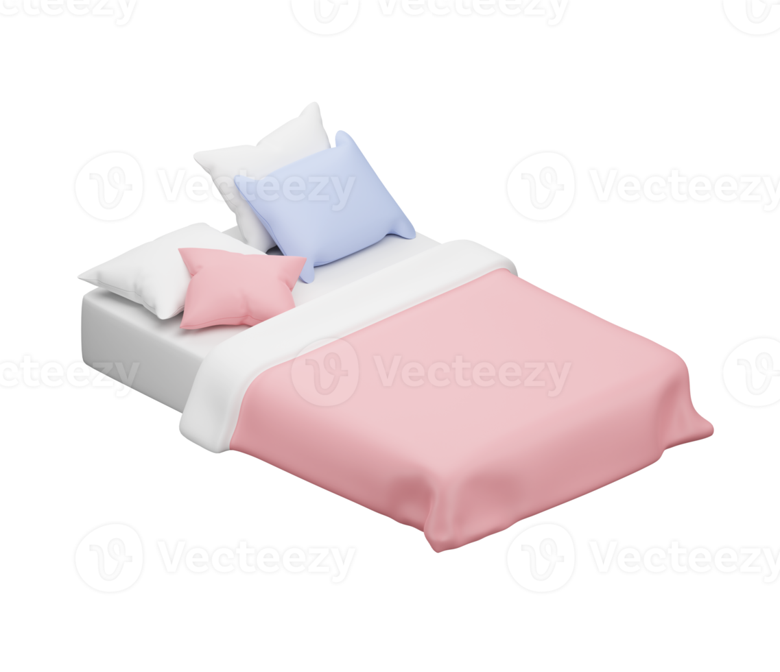 cama 3d com edredom macio rosa png