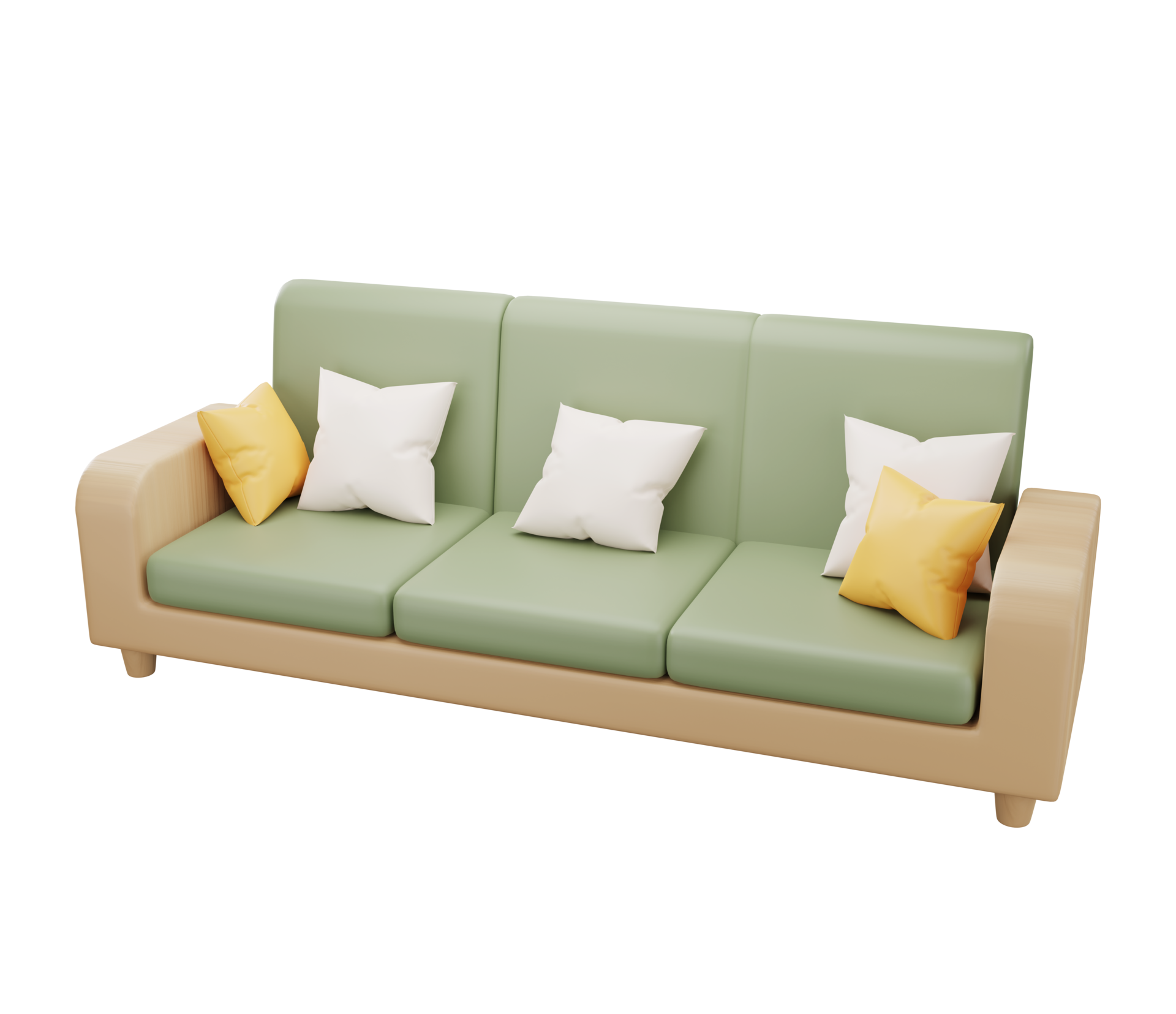 3D green armchair with pillow on transparent background. sofa. chair