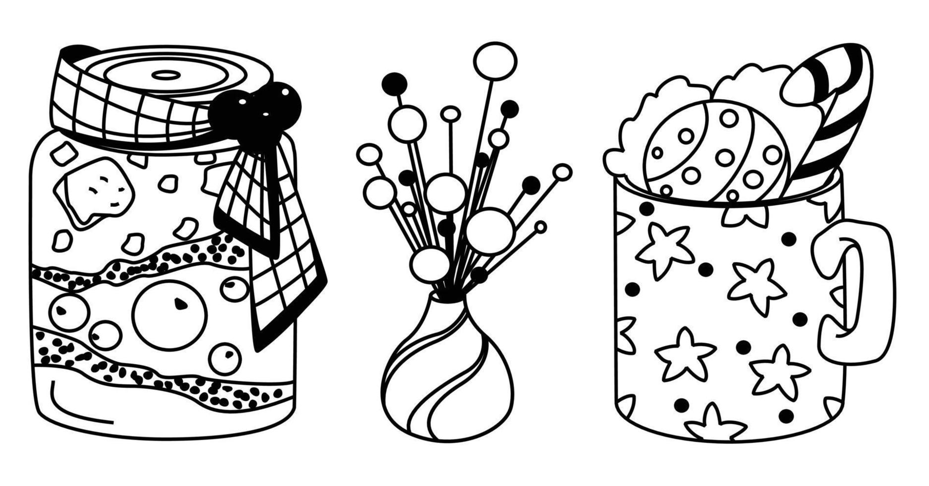 conjunto de elementos de doodle de navidad e invierno dibujados a mano en vector. colección festiva aislada sobre fondo blanco. diseño para iconos, botones, vacaciones. regalos, árboles, pasteles, regalos, pan de jengibre. vector