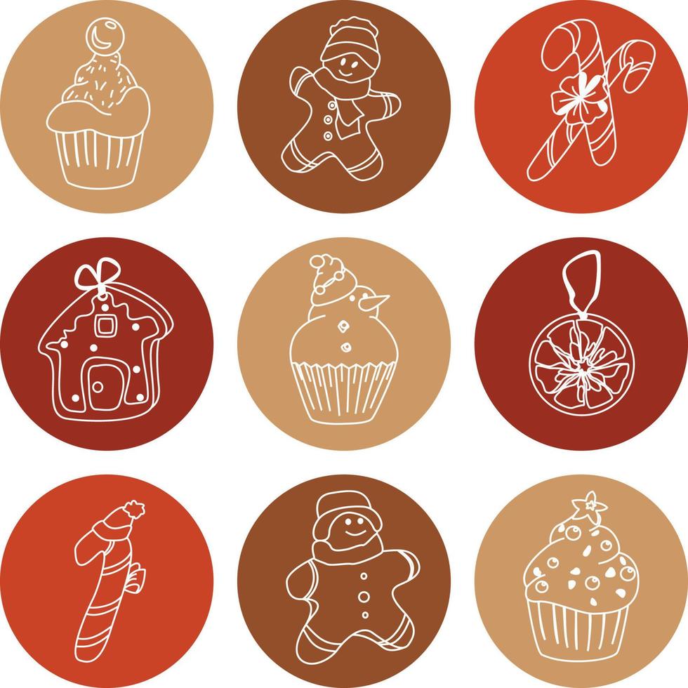 conjunto de elementos de doodle de navidad e invierno dibujados a mano en vector. colección festiva aislada sobre fondo blanco. diseño para iconos, botones, vacaciones. regalos, árboles, pasteles, regalos, pan de jengibre. vector