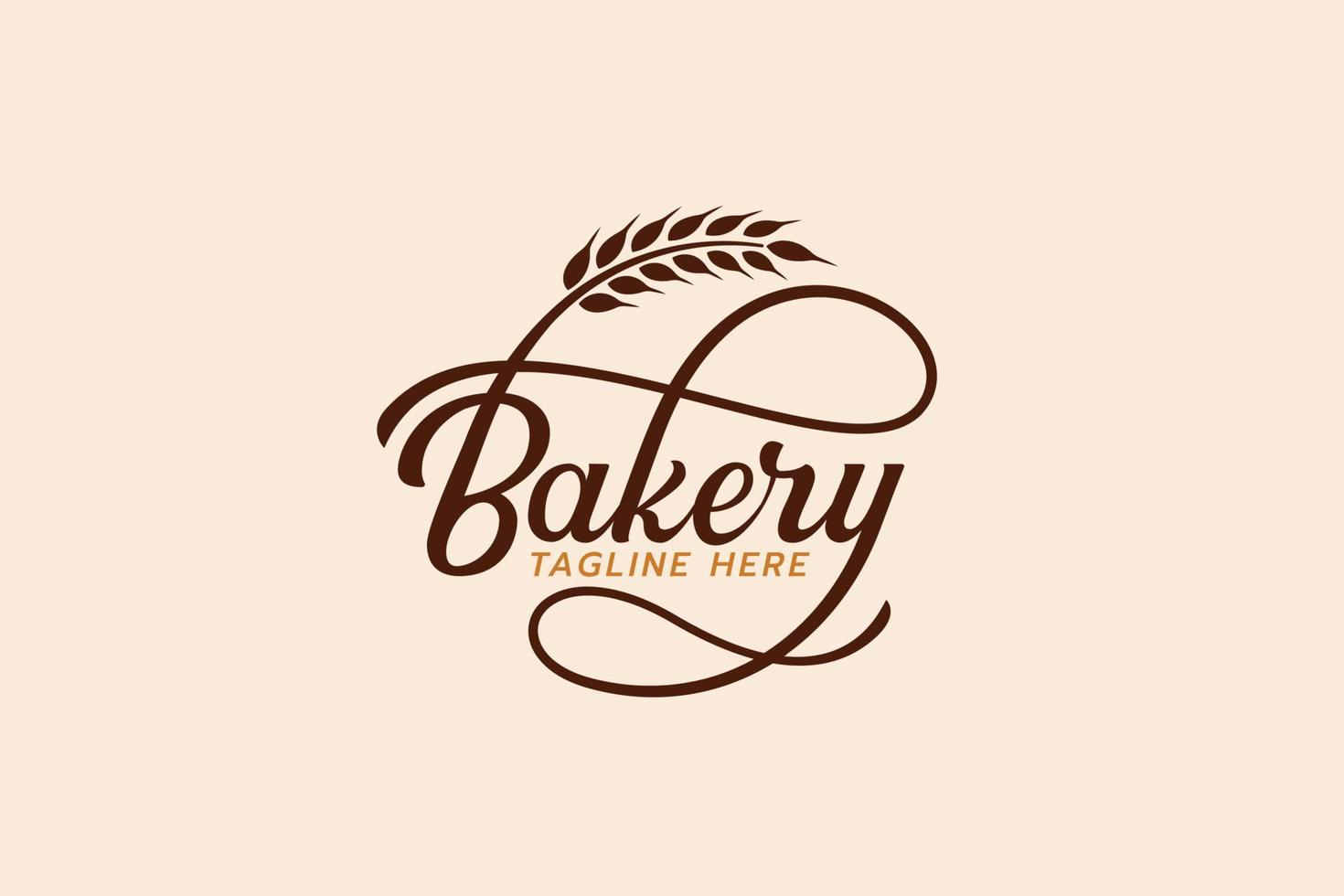 a simple bakery logo with a combination of stylist bakery lettering and wheat vector