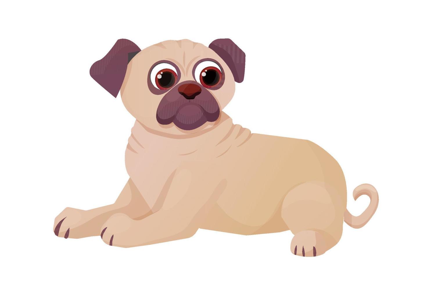 pug lindo, cachorro de perro cómico en estilo de dibujos animados aislado sobre fondo blanco. ilustración vectorial vector