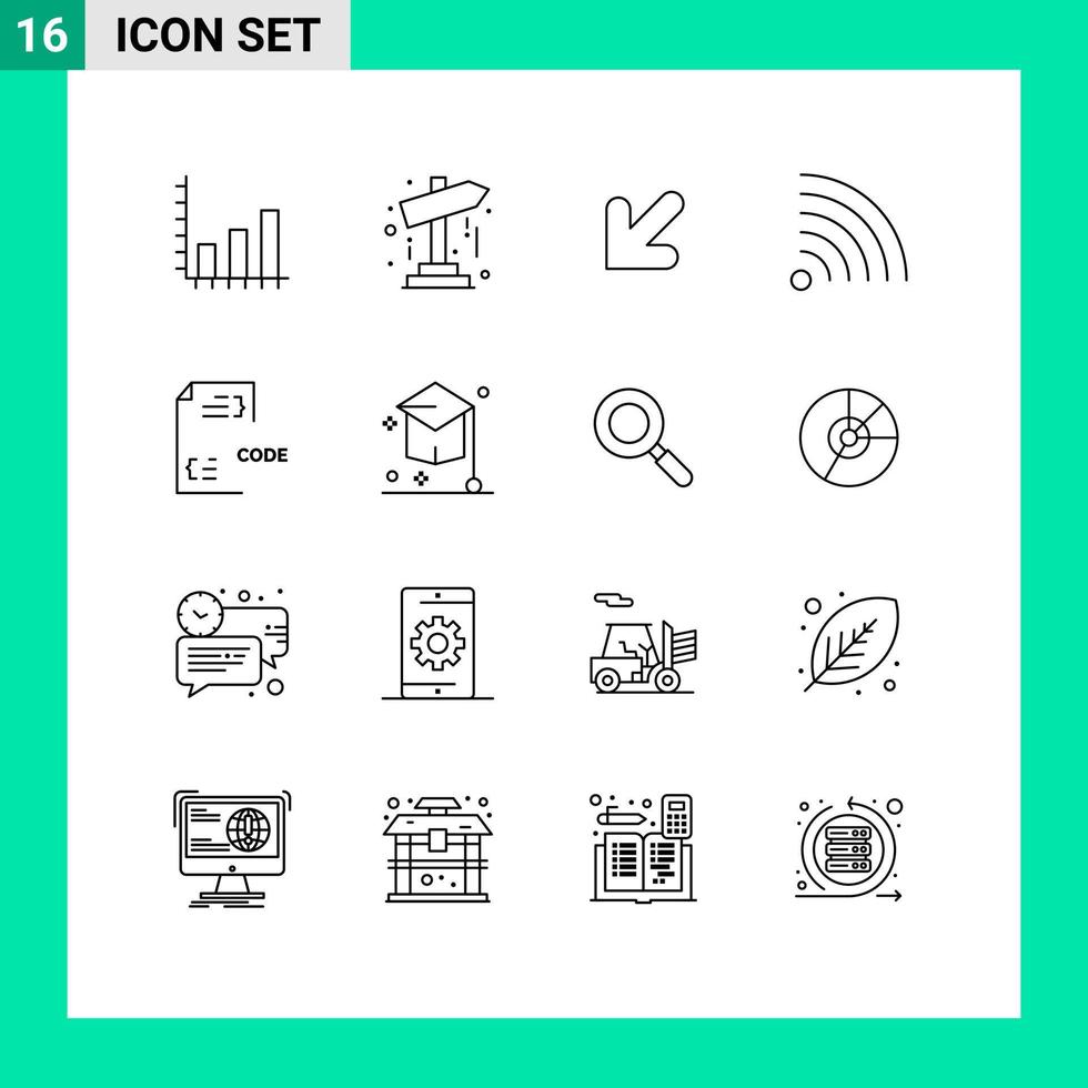 Paquete de 16 esquemas de interfaz de usuario de signos y símbolos modernos de desarrollo codificación código de flecha noticias elementos de diseño vectorial editables vector