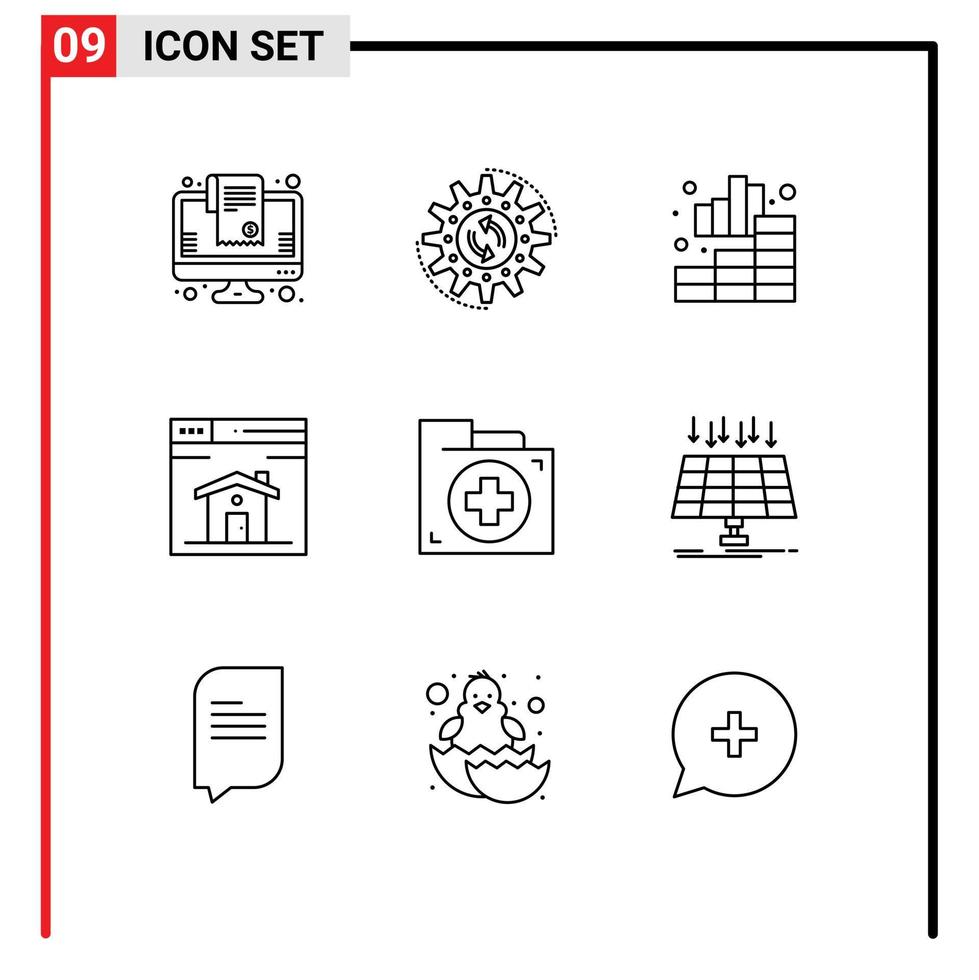 Group of 9 Modern Outlines Set for aid page work home graph Editable Vector Design Elements