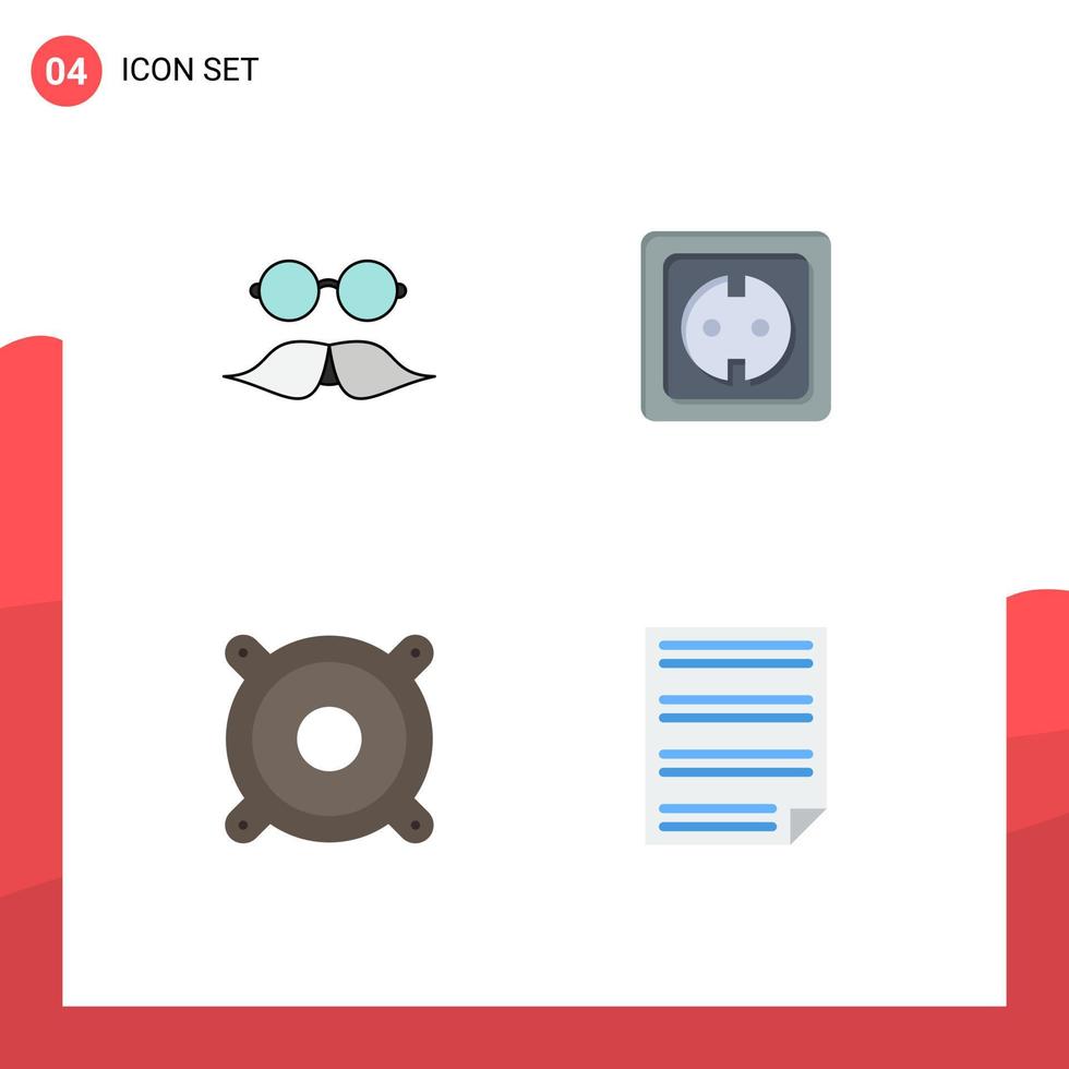 Group of 4 Flat Icons Signs and Symbols for moustache socket glasses energy music Editable Vector Design Elements