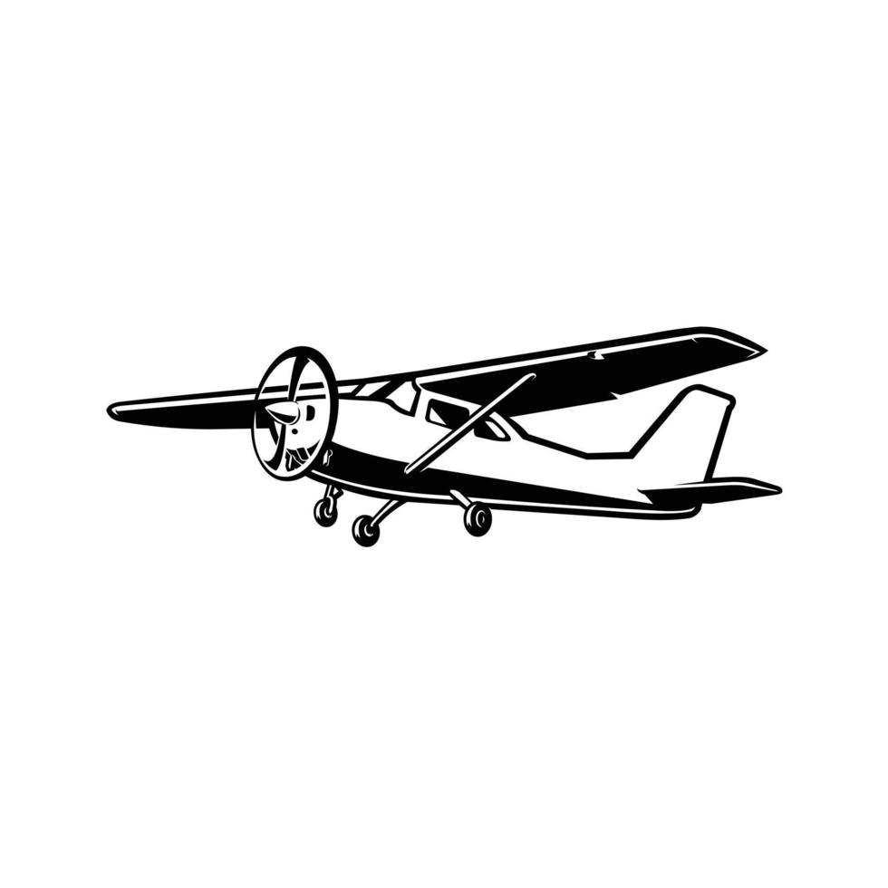 Small Propeller Aircraft Silhouette Vector Monochrome Isolated