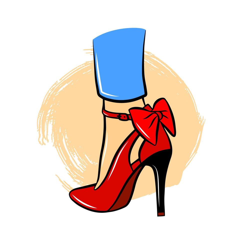 icono de zapatos de mujer aislado sobre fondo blanco. colorida ilustración de moda vectorial dibujada a mano. concepto de belleza y glamour. hermoso diseño de impresión de camiseta de pierna femenina. vector