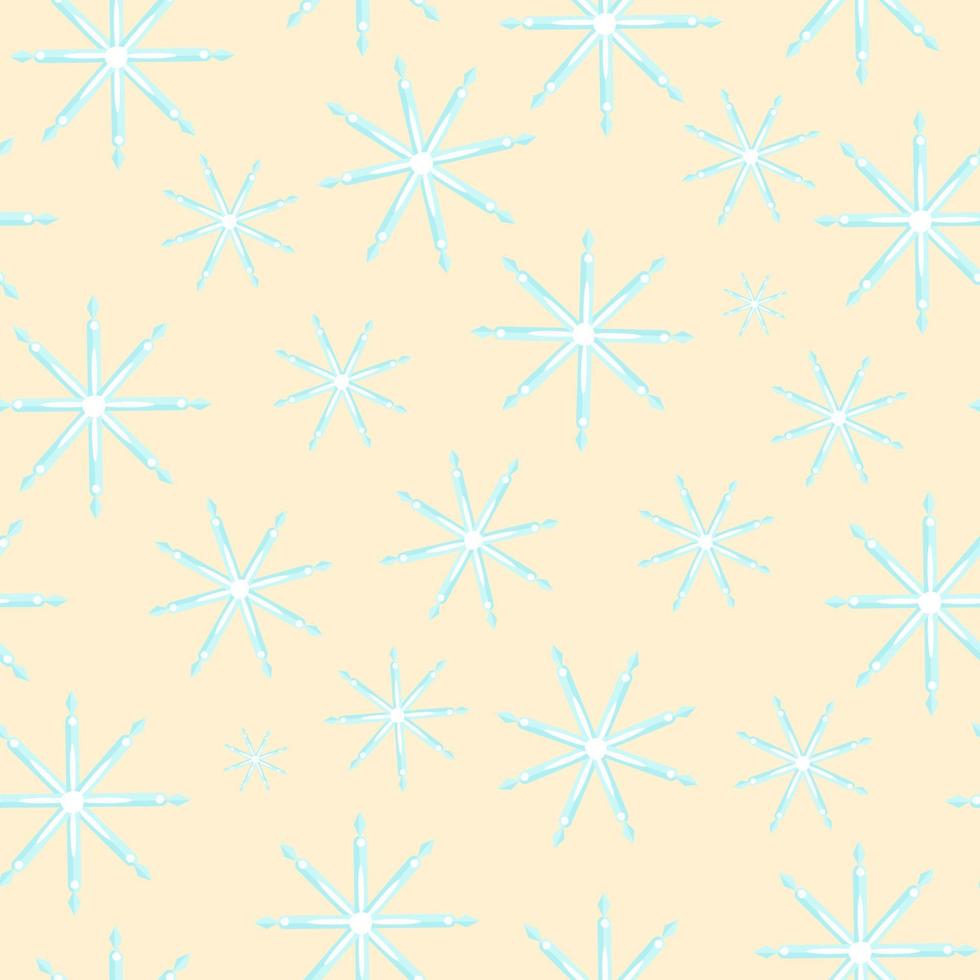 Seamless pattern with snowflakes of different sizes on a beige background in vector