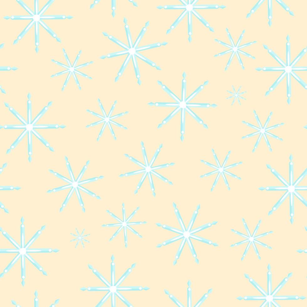 Seamless pattern with snowflakes of different sizes on a beige background in vector