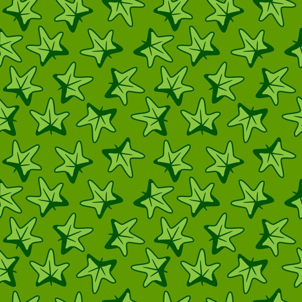 Seamless vector pattern with green maple leaves shape. Simple doodle background with leaf silhouette. Fabric print template, cute wallpaper design.