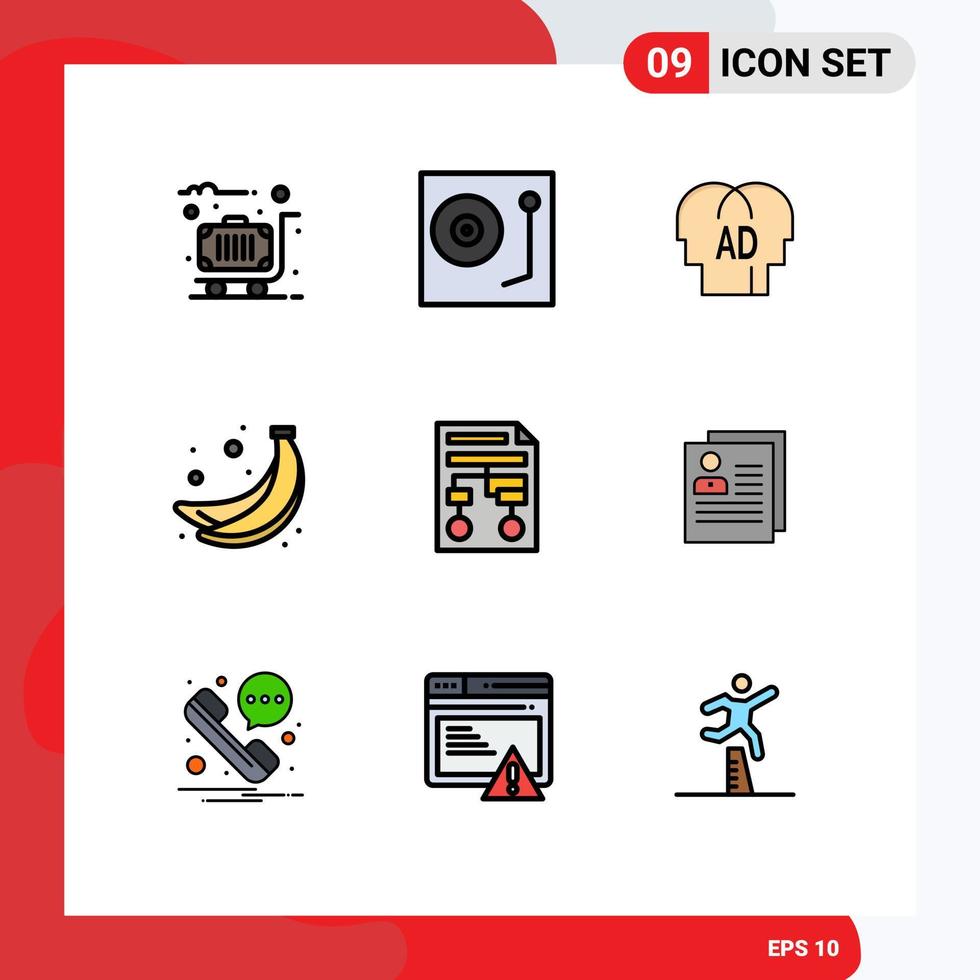 Universal Icon Symbols Group of 9 Modern Filledline Flat Colors of paper fruit vinyl food brian Editable Vector Design Elements