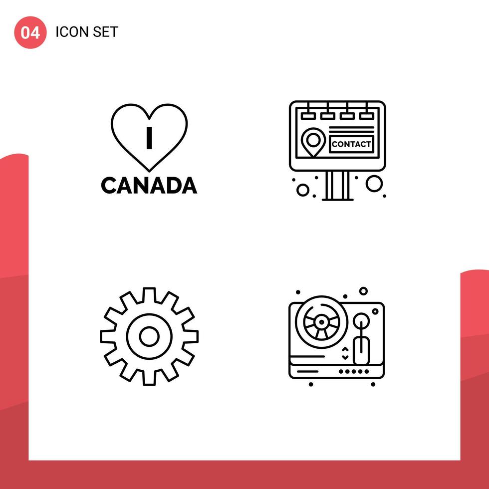 4 Thematic Vector Filledline Flat Colors and Editable Symbols of love cogs billboard gear wheel Editable Vector Design Elements