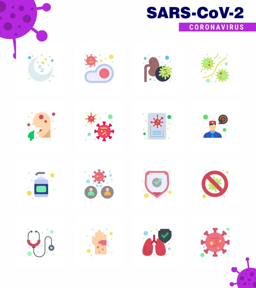 16 color plano coronavirus enfermedad y prevención vector icono virus microbio virus gérmenes virus coronavirus viral 2019nov enfermedad vector elementos de diseño