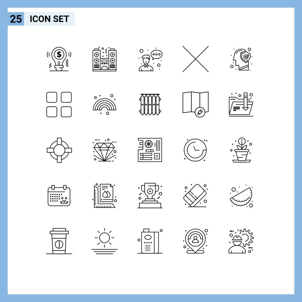25 Universal Line Signs Symbols of human brain spectator delete profession Editable Vector Design Elements