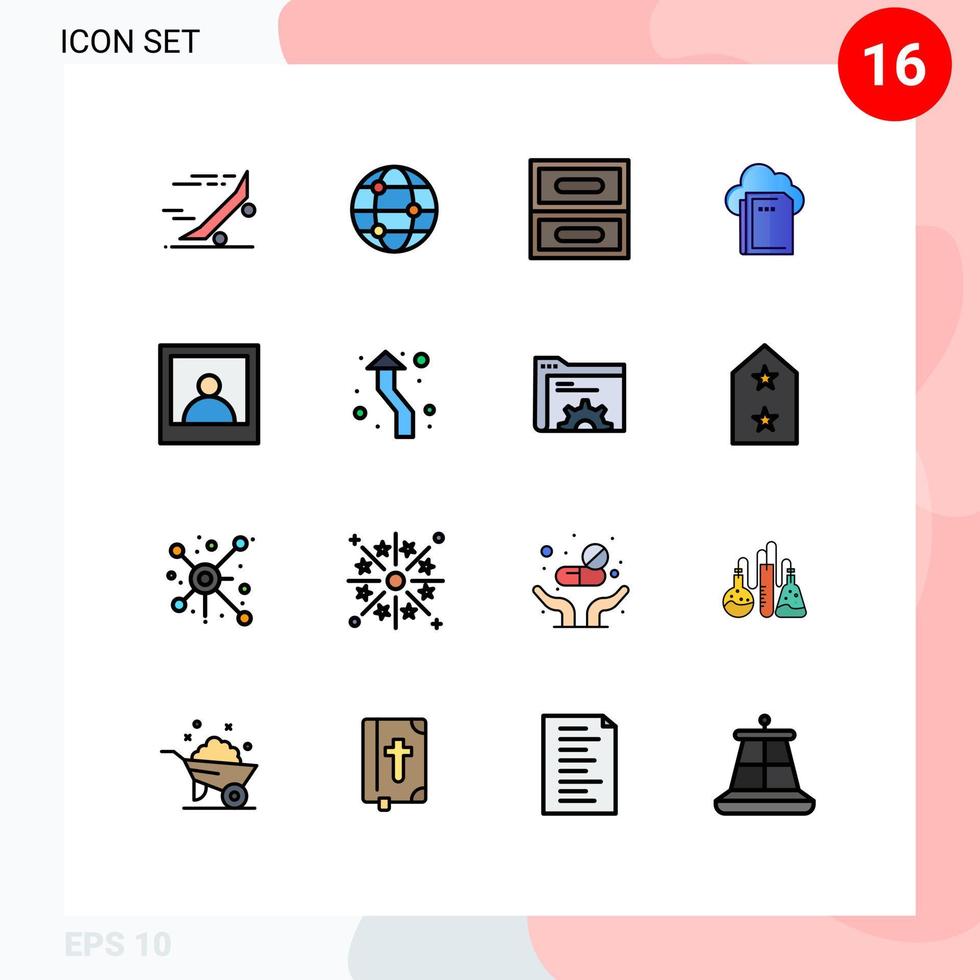 User Interface Pack of 16 Basic Flat Color Filled Lines of arrow man archive computing file Editable Creative Vector Design Elements