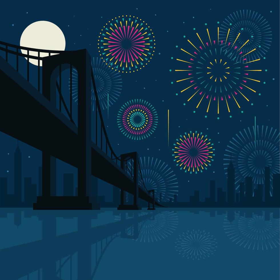 Fireworks at Night Cityscape vector