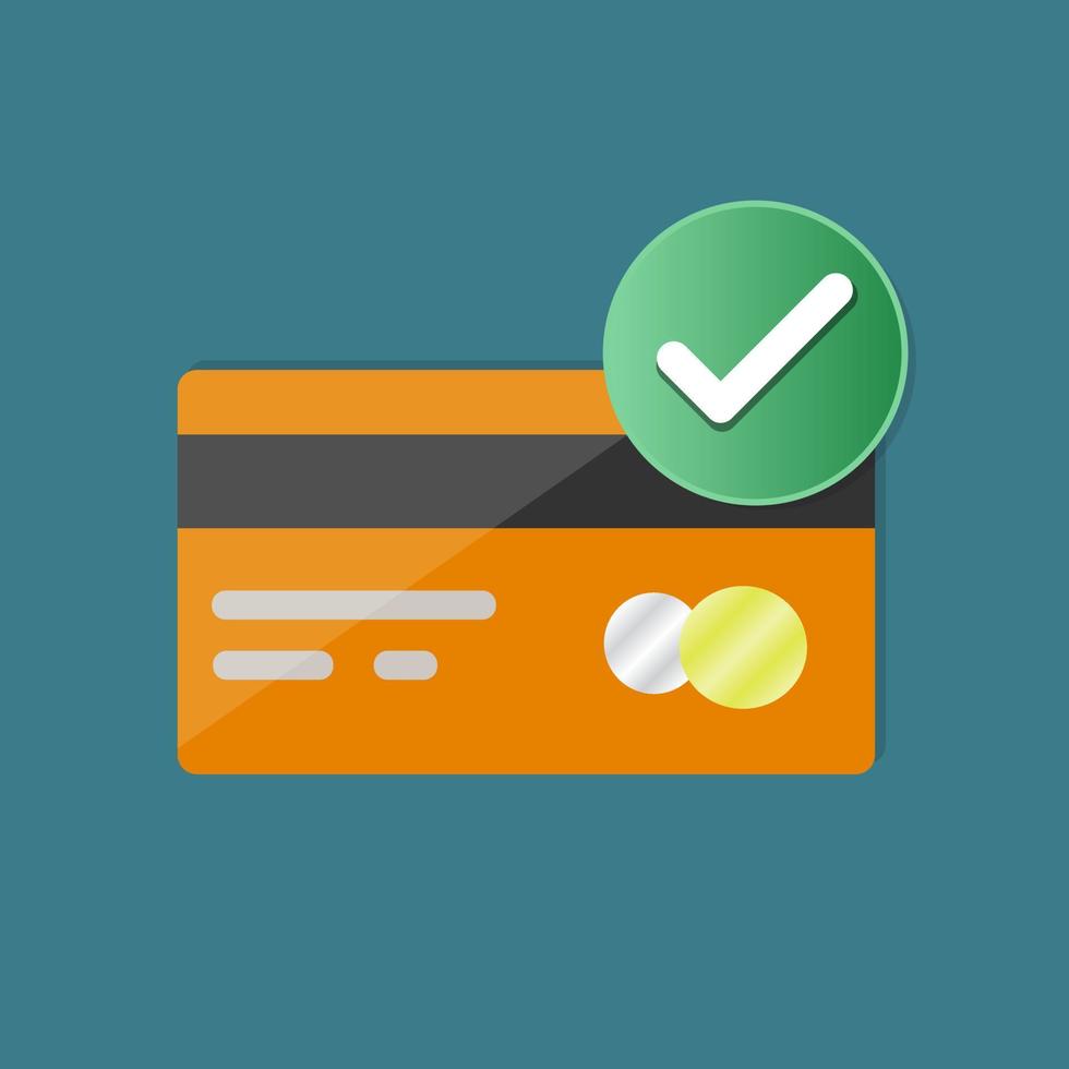 Credit card and check mark. business icon. concept of Payment successful. financial business with a credit card. flat cartoon for the business idea, web design. vector illustration