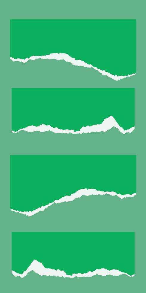 Ripped template green color torn paper set vector