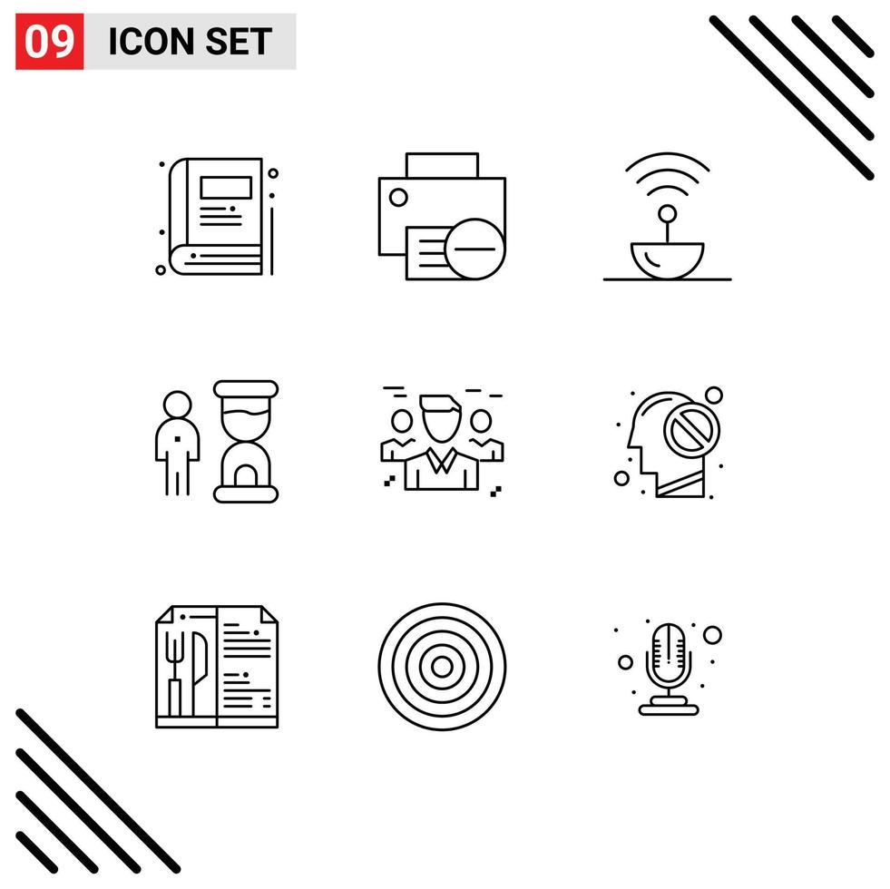 Set of 9 Commercial Outlines pack for person management antenna deadline space Editable Vector Design Elements