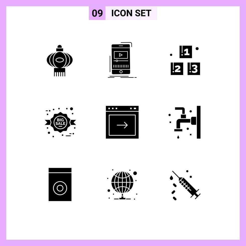 Pack of 9 Modern Solid Glyphs Signs and Symbols for Web Print Media such as arrow discount mobile commerce school Editable Vector Design Elements