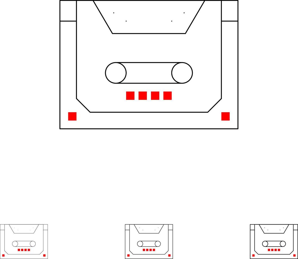 Analog Audio Cassette Compact Deck Bold and thin black line icon set vector