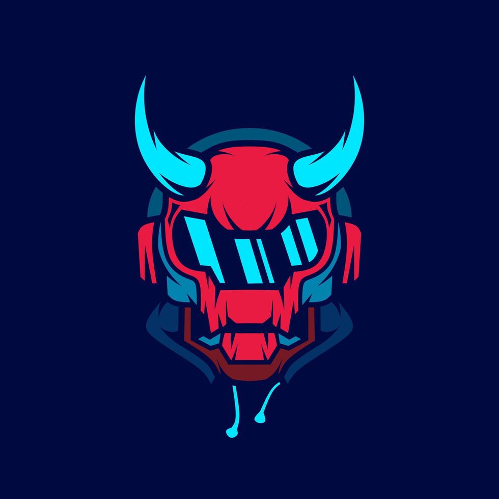 War robot head cyberpunk blue design with dark background. Abstract technology vector illustration.