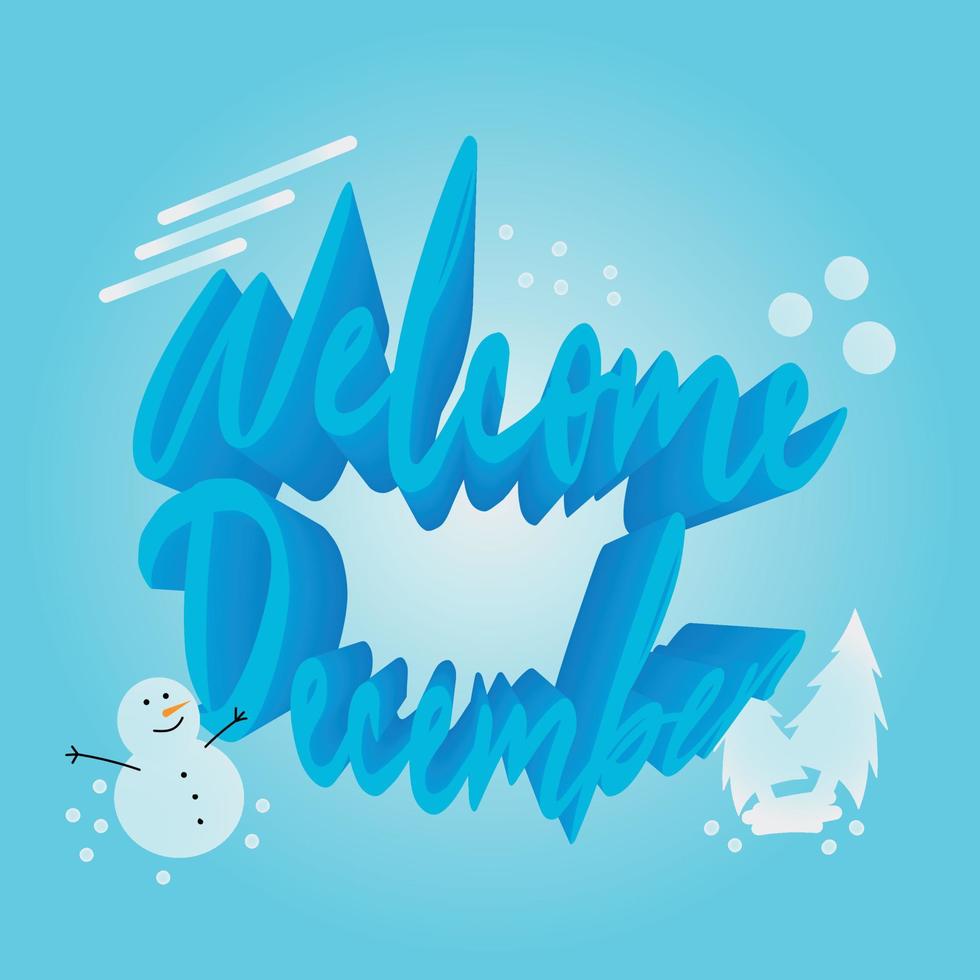 content welcome December, winter, blue and white vector