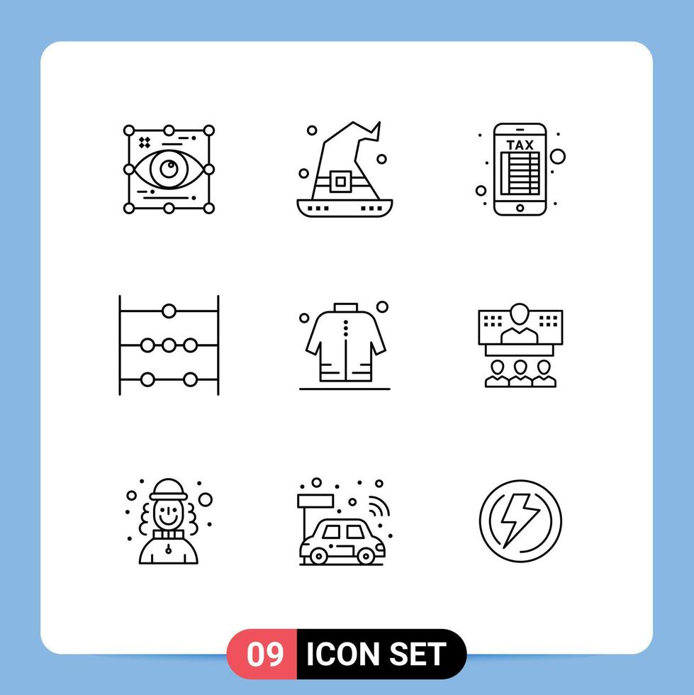 Group of 9 Modern Outlines Set for man jacket wizard science abacus Editable Vector Design Elements