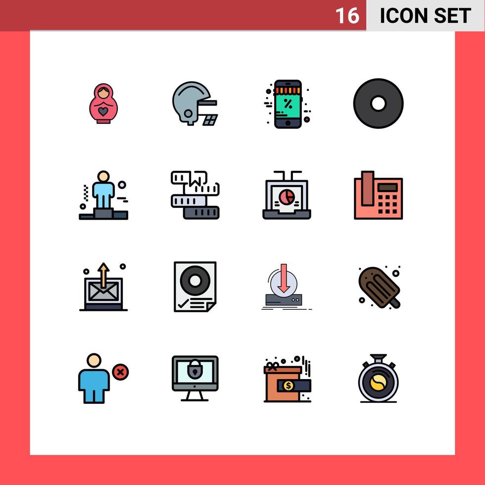 16 Universal Flat Color Filled Line Signs Symbols of book corporate black friday competitive record Editable Creative Vector Design Elements