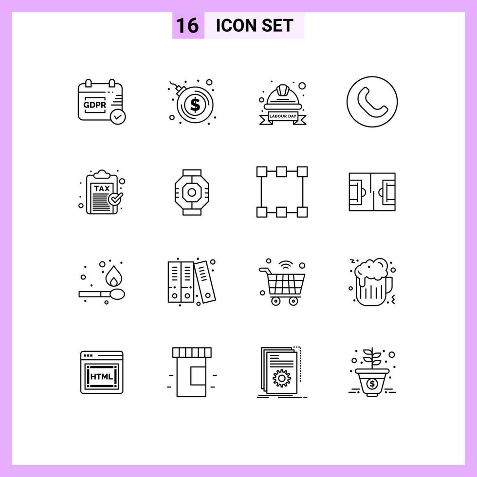 Mobile Interface Outline Set of 16 Pictograms of payment finance hat excise handset Editable Vector Design Elements