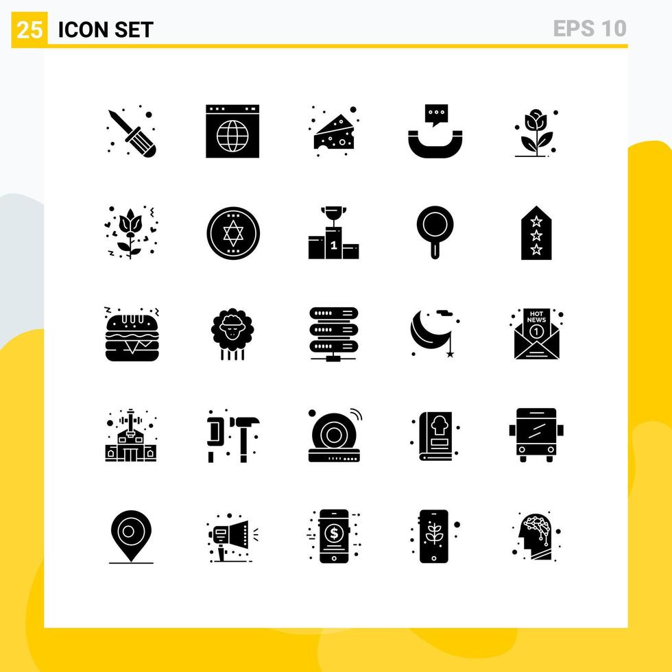Set of 25 Modern UI Icons Symbols Signs for love love food rose sms Editable Vector Design Elements