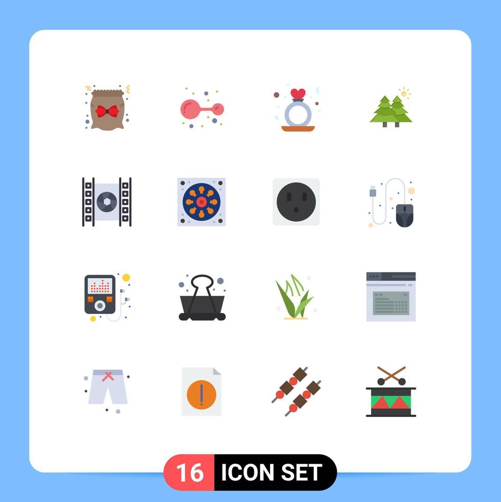 Mobile Interface Flat Color Set of 16 Pictograms of film nature day forest women Editable Pack of Creative Vector Design Elements